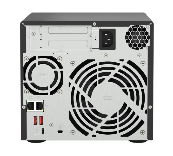QNAP TS-473A-8G (4x3.5") Tower NAS yandan ya da arkadan görünüm