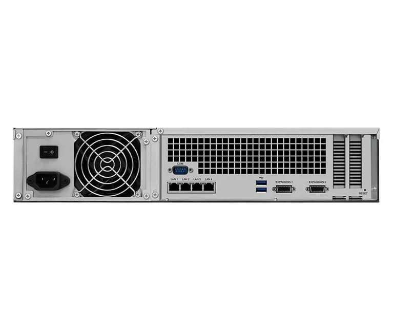 Synology RS3618XS Rack NAS 2U yandan ya da arkadan görünüm